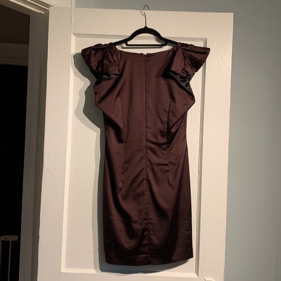 French Connection purple satin party dress with ruffle sleeves - Picture 6 of 11